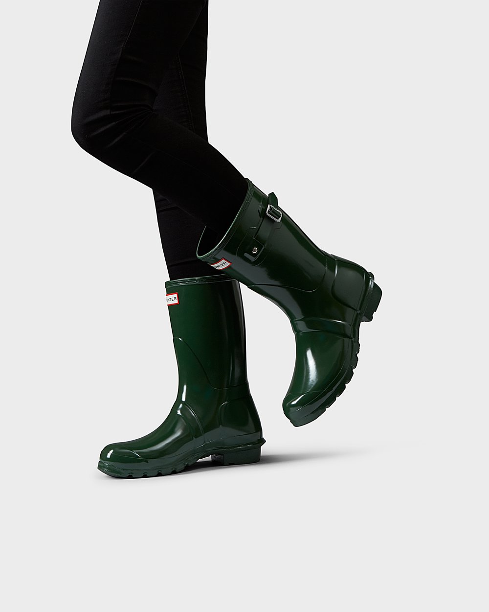 Bottes Courtes de Pluie Hunter Original Gloss Femme Vert LTBJRFY-83